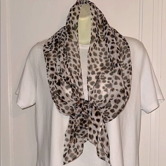 Vintage EL & Company Permanently Tied Semi Sheer Leopard Print Scarf - Picture 1 of 8